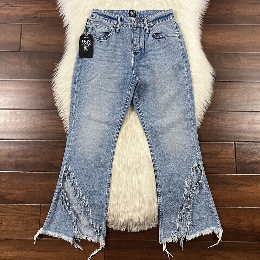 PRPS Women's Size 27 Lighter Wash Split Frayed Leg Cropped Denim Jeans